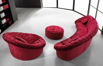 Cosmopolitan Sectional Sofa Red Fabric w/Chair & Ottoman by VIG