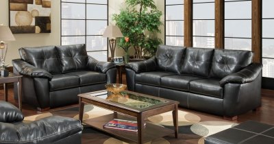 Black Bonded Leather Contemporary Sofa and Loveseat Set