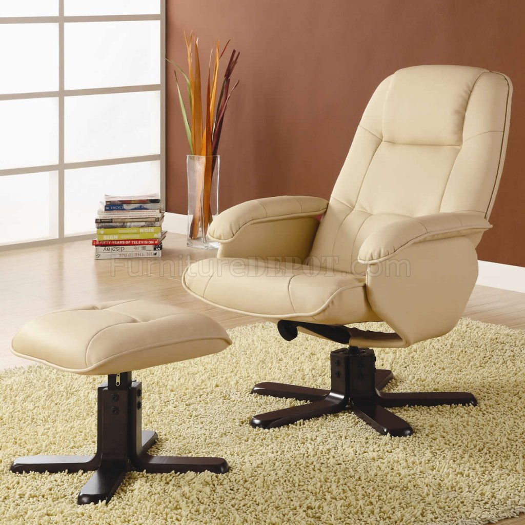 Ivory Bonded Leather Match Modern Swivel Chair w/Ottoman