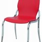 Red Vinyl Set of 4 Modern Dining Chairs w/Chromed Metal Legs