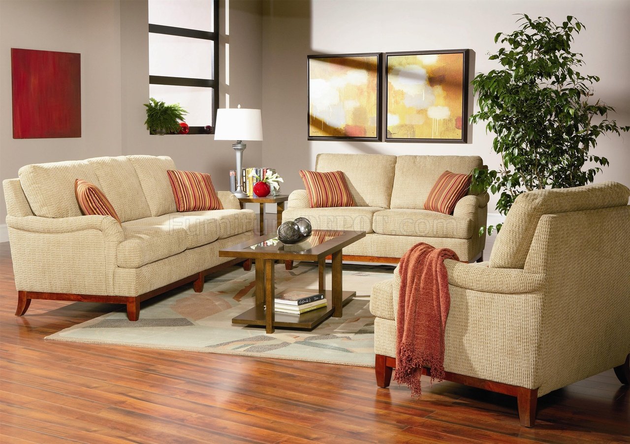 Cream Chenille Fabric Contemporary Living Room Sofa w/Options