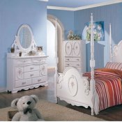 Stylish Girl's White Bedroom w/Ribbon Details & Poster Bed