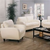 White Bonded Leather Retro Style Living Room w/Soft Seating
