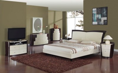 Beige & Wenge Two-Tone Finish Modern Bedroom w/Optional Items