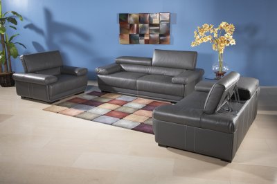Charcoal Grey Leatherette Modern Sofa w/Optional Items