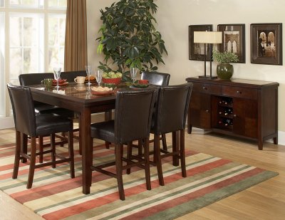 Espresso Classic Counter Height Dining Table w/Faux Marble Top