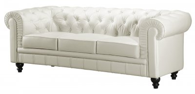 White Leather Elegant Living Room W/Tufted Backs&Curved Armrests