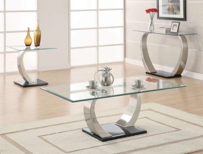 Glass Top & Curved Metal Legs Coffee Table 3Pc Set w/Options