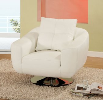 White Leather Contemporary Club Chair W/Chromed Metal Base