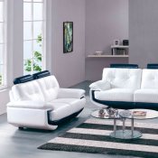 Two-Tone Black & White Leather Modern 7394 Sofa w/Options
