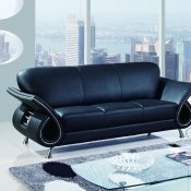 U559 Black Leather Living Room Sofa w/Curved Arms