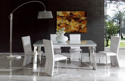 Coco White 7 Piece Set Dining Table with 6 Chairs
