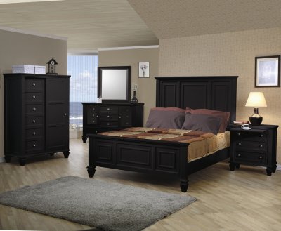Black Finish Classic 5 Pc Bedroom Set W/Oversized Headboard Bed