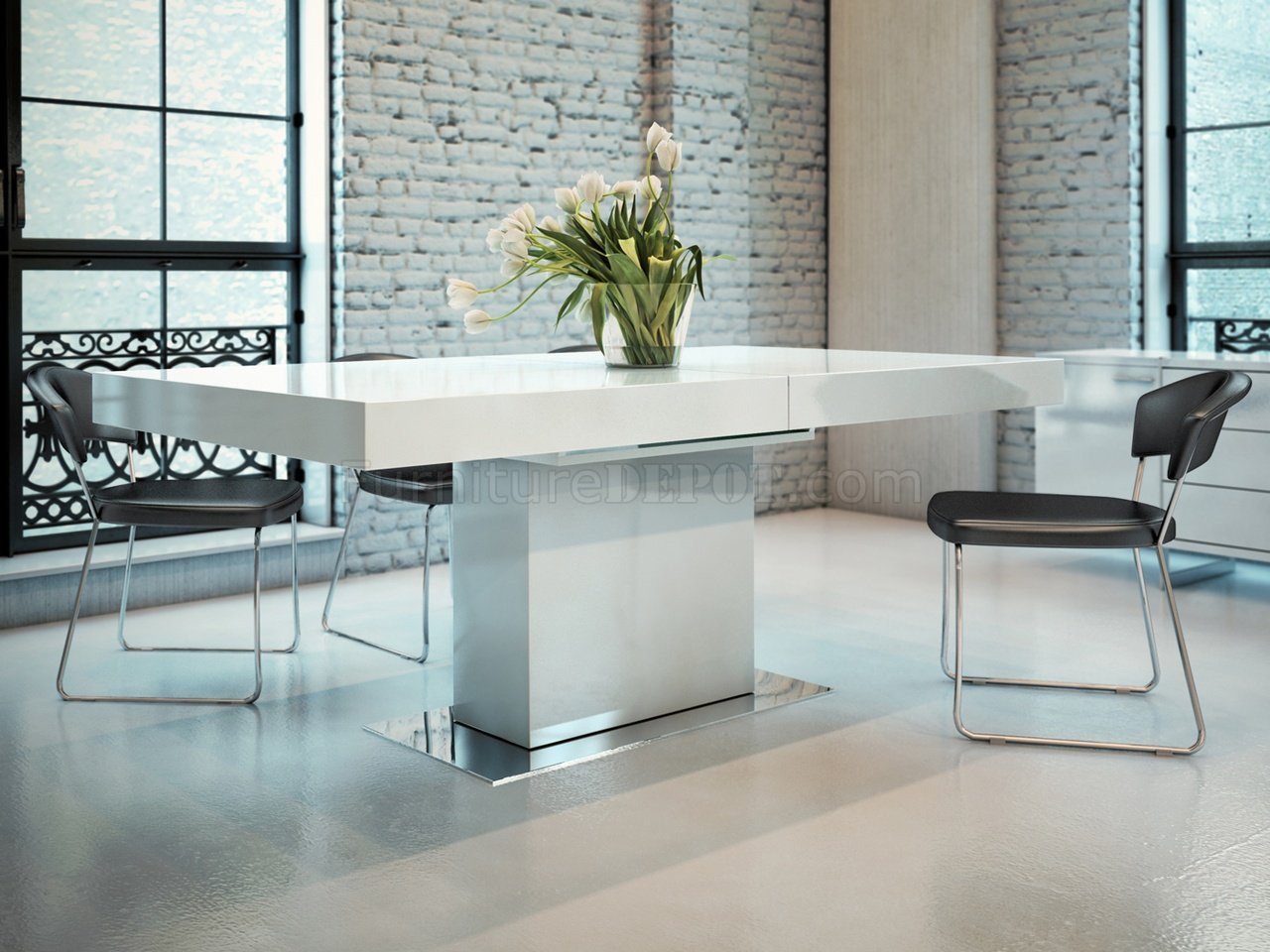 LAQ Astor Dining Table By Modloft In White Lacquer