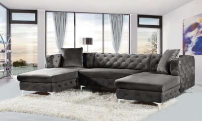 Gail Sectional Sofa 664 in Grey Velvet Fabric by Meridian