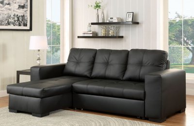 Denton Sectional Sofa CM6149BK-LTR in Black Leatherette