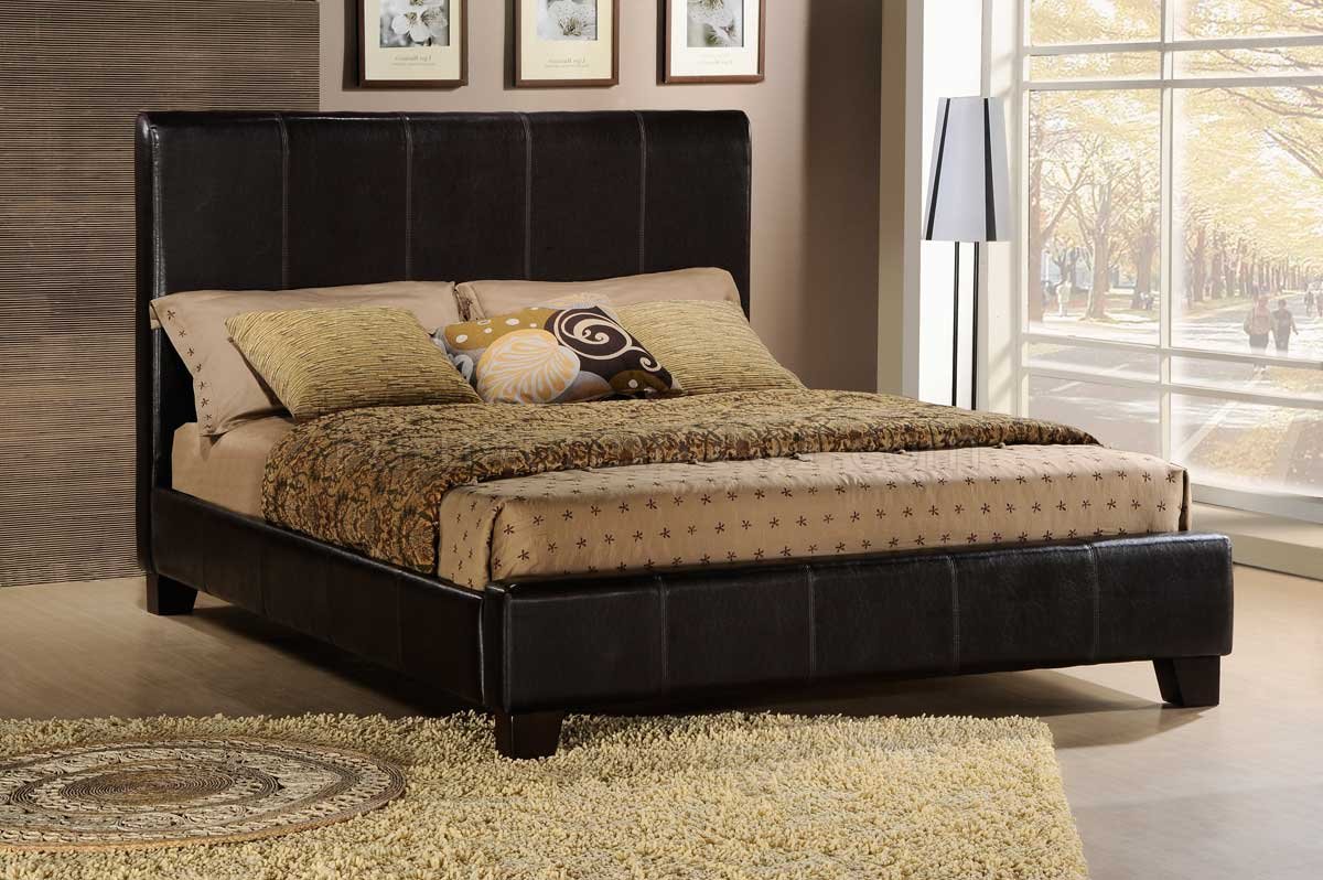 Dark Brown Bi-Cast Upholstered Modern Bed w/Baseball Stitching