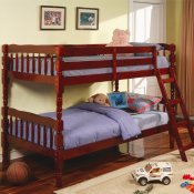 Rich Cherry Finish Casual Twin Over Twin Bunk Bed w/Ladder