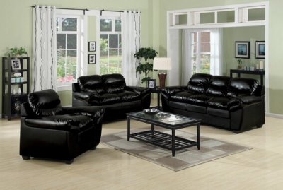 Black Bonded Leather Match Modern Couch & Loveseat Set w/Options