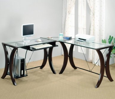 Clear Glass Top & Espresso Base Modern Home Office Desk