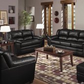 Black Bonded Leather Elegant Living Room w/Wooden Legs