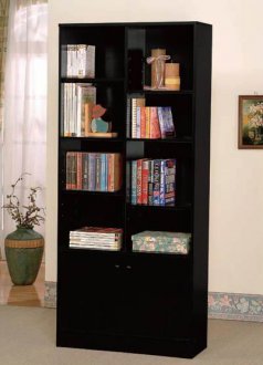 Black Finish Modern Bookcase w/Two Doors & Shelves