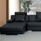 Black Leather Modern Sectional Sofa w/Throw Pillows
