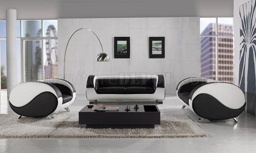 Black & White Leather 3Pc Modern Artistic Living Room Set