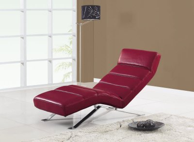 Red Bonded Leather Modern Chaise Lounger w/Chrome Legs