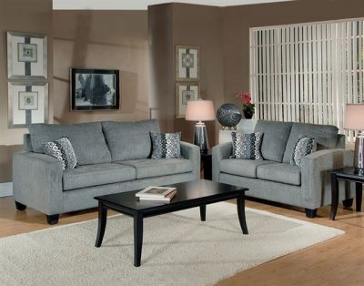  Price Living Room Sets on Grey Fabric Modern Living Room Sofa   Loveseat Set At Furniture Depot