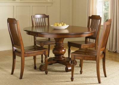 Chestnut Finish Dining Room Round Pedestal Table w/Options