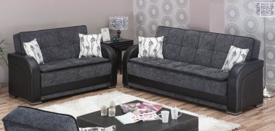 Oklahoma Sofa Bed in Grey Fabric & Black Vinyl w/Options