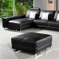 Compact Black Leather Modern Sectional Sofa w/Ottoman