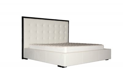 White Finish Modern Bed w/Button Tufted Leatherette Headboard