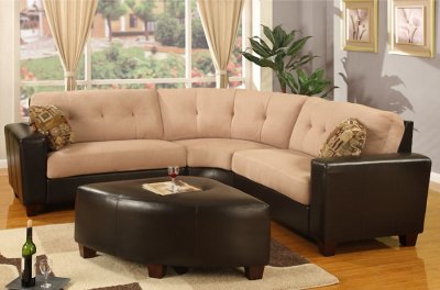Two-Toned Contemporary Sectional Sofa w/Brown Faux Leather Base