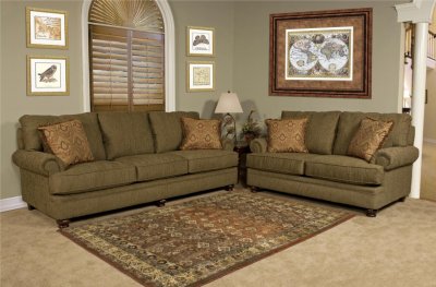 Olive Fabric Modern Loveseat & Sofa Set w/Optional Items