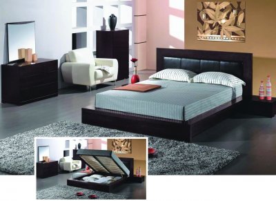 Espresso Finish Contemporary Bedroom Set With Storage Bed