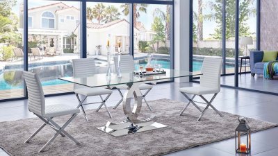 151 Dining Table w/Clear Glass Top & Optional Chairs by ESF