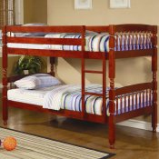 Warm Cherry Classic Modern Twin Over Twin Bunk Bed w/Ladder