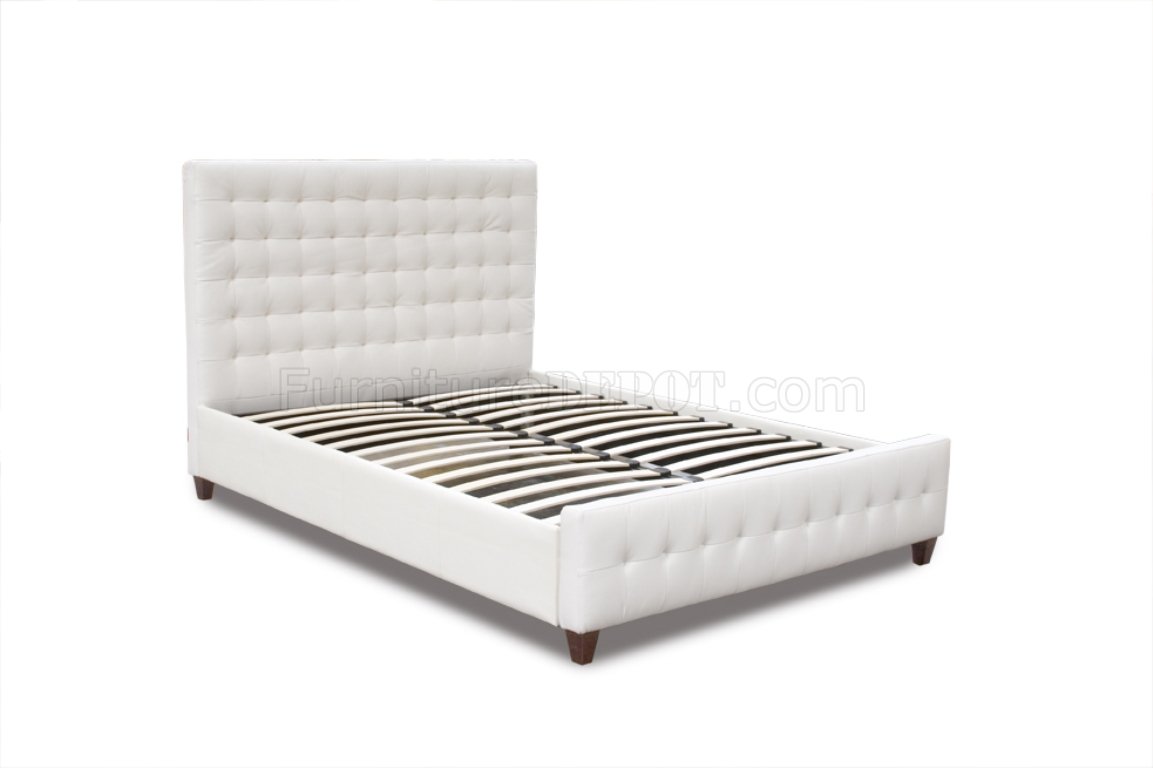 White Bonded Leather Zen Modern Bed w/Oversized Heardboard