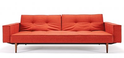 Splitback Sofa Bed in Orange w/Arms & Wooden Legs by Innovation