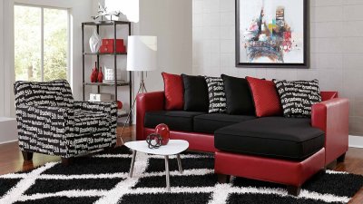3006 Sectional Sofa in Red Bicast & Black Microfiber