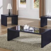 Black Modern 3Pc Coffee Table Set w/Black Glass Tops