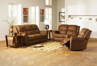 Style Dining Sets on Brown Leather Style Fabric Classic Reclining Sofa   Loveseat Set At