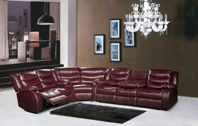 Gramercy 644 Motion Sectional Sofa in Burgundy Bonded Leather