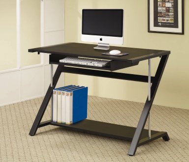 Black Finish Modern Home Office Desk w/Chrome Tube Support
