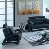 Black Tufted Bonded Leather Living Room w/Silver Leather Accents