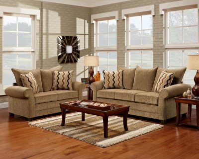 Light Brown Fabric Classic Sofa & Loveseat Set w/Options