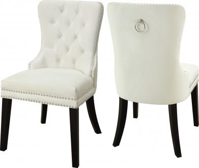 Nikki Dining Chair 740 Set of 2 Cream Velvet Fabric by Meridian