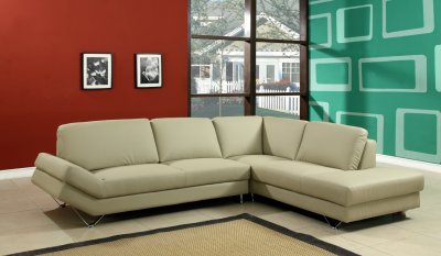 Taupe Full Bonded Leather Modern Sectional Sofa w/Metal Legs